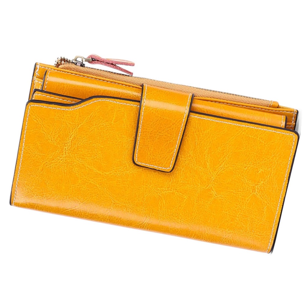Yellow Leather Wallet RFID Blocking Clutch Large Capacity Card Holder